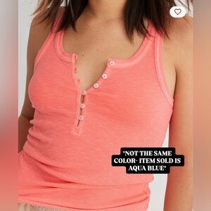 Aerie Henley Tank Top AQUA, Medium